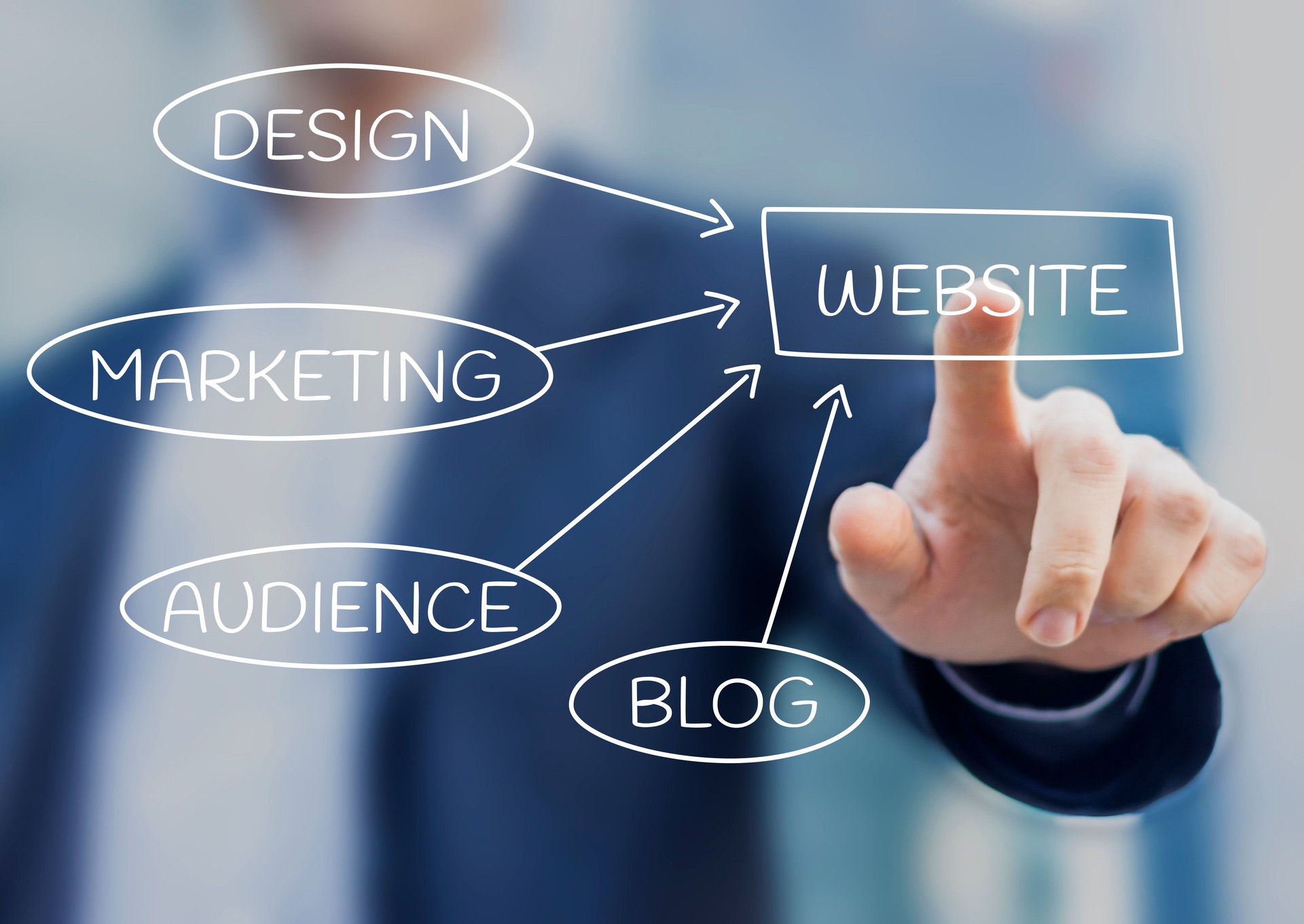 Homme d'affaires, présentant la stratégie de marketing, site Web de design